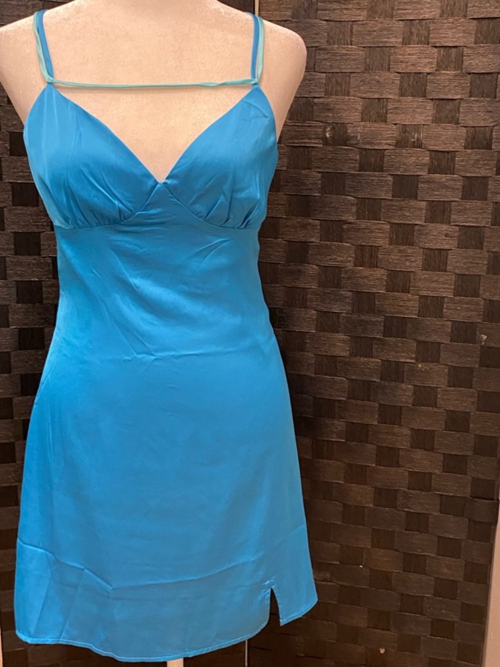 Papermoon Teal Satin Slip Chemise with Slim Straps